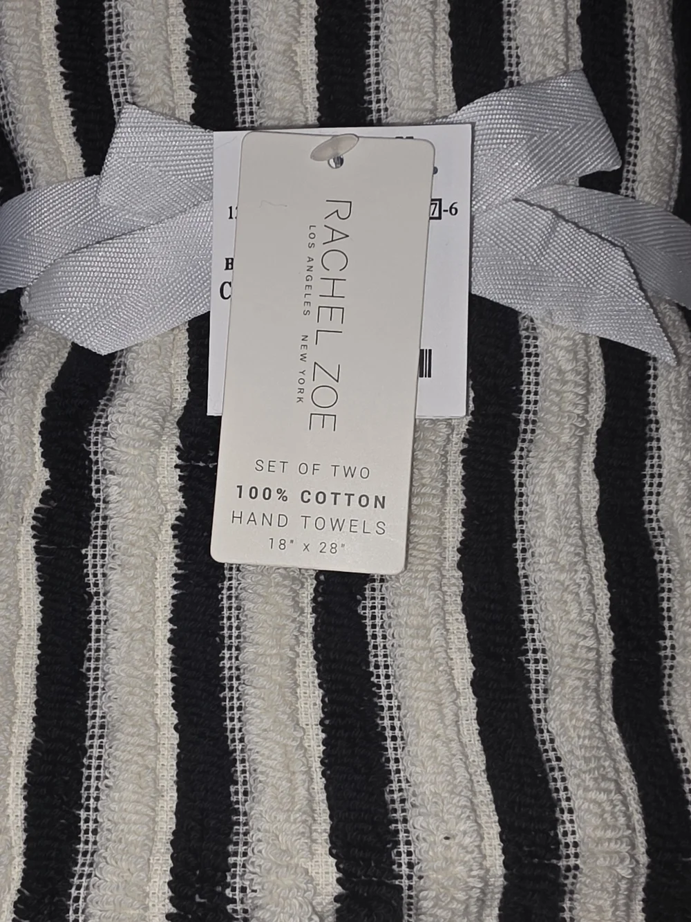 RACHEL ZOE Black & White Striped Cotton Hand Towels And Washcloths